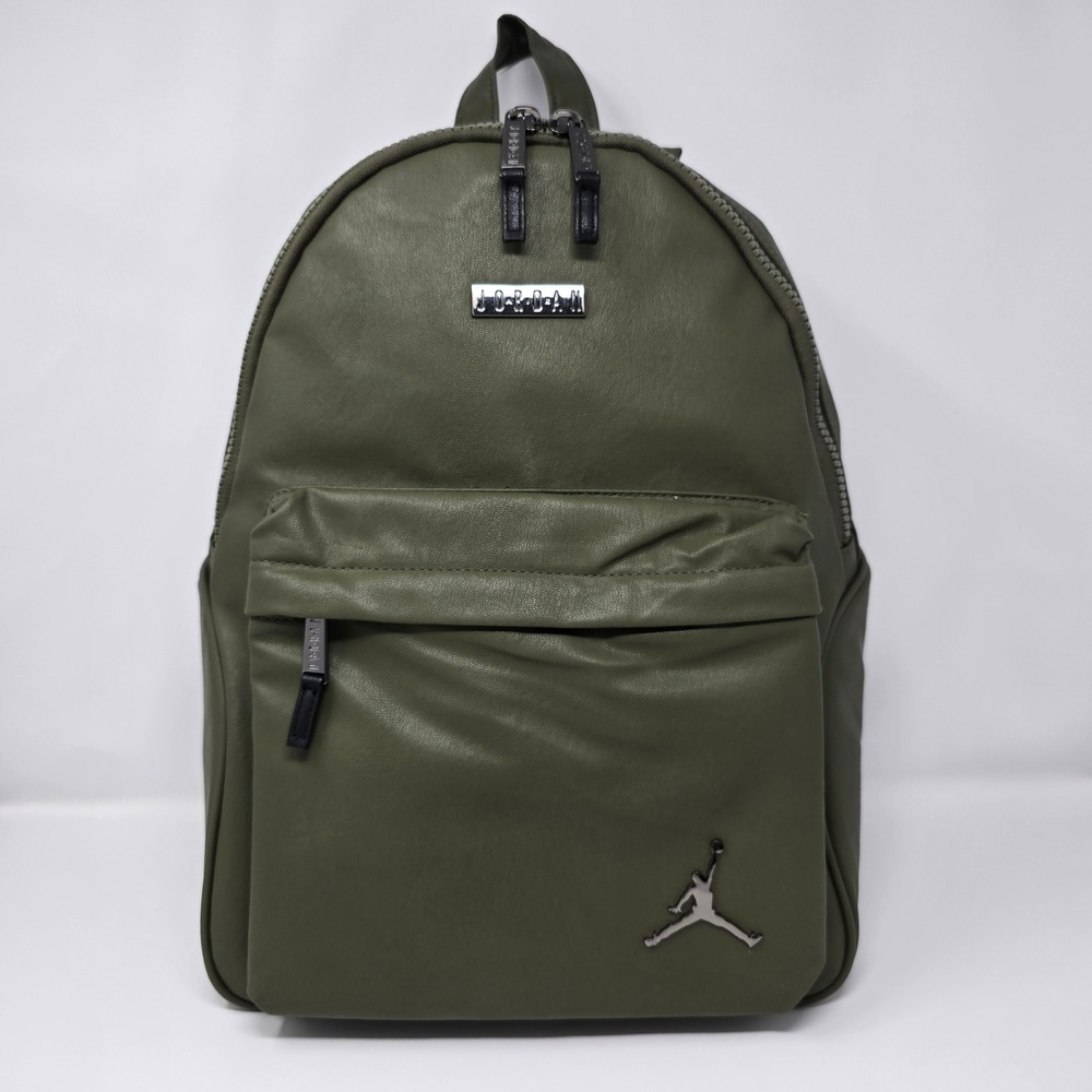 Jordan Regal Air Backpack 16" Olive Green Faux Leather Jumpman Logo Unisex Bag - Picture 1 of 16